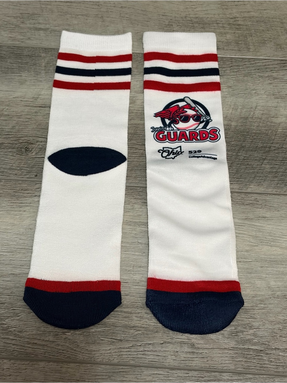 Cleveland Junior Guards Crew Socks - White with Red & Navy Stripes